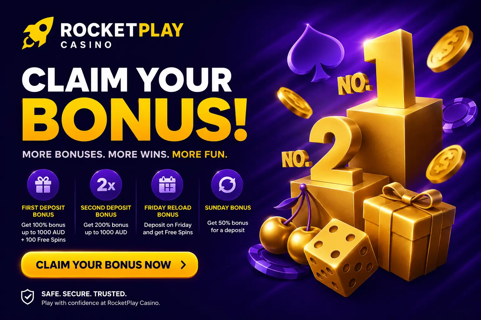 Claim top casino bonuses at RocketPlay Australia
